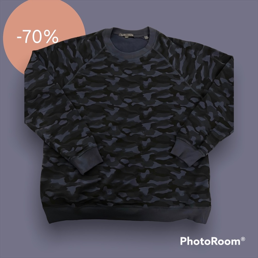 Blue Camo Crewneck (XL) from Slate & Stone. Slim Fit